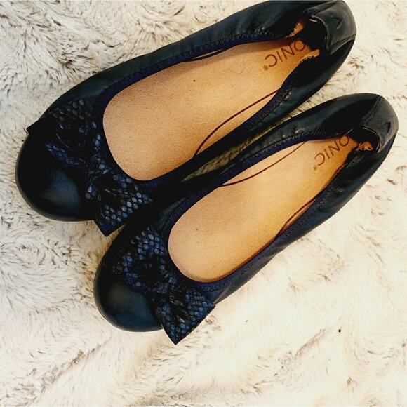 VIONIC BLACK SEQUIN BOW BALLET FLATS SIZE 7.5 - Picture 1 of 7